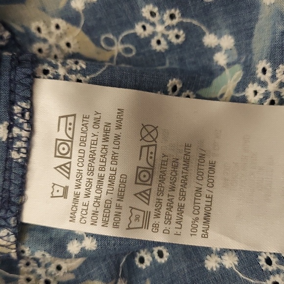 CANDACE CAMERON BURE Blue Printed Eyelet Top with Ruffle Detail - Picture 11 of 11